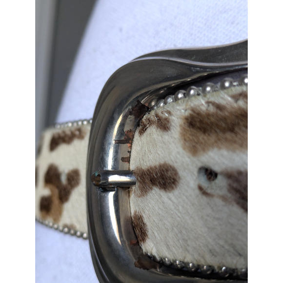Vintage BB Simon Animal Print Calf Pony Hair Belt Sz XL Western Beige Tan Silver main image 12